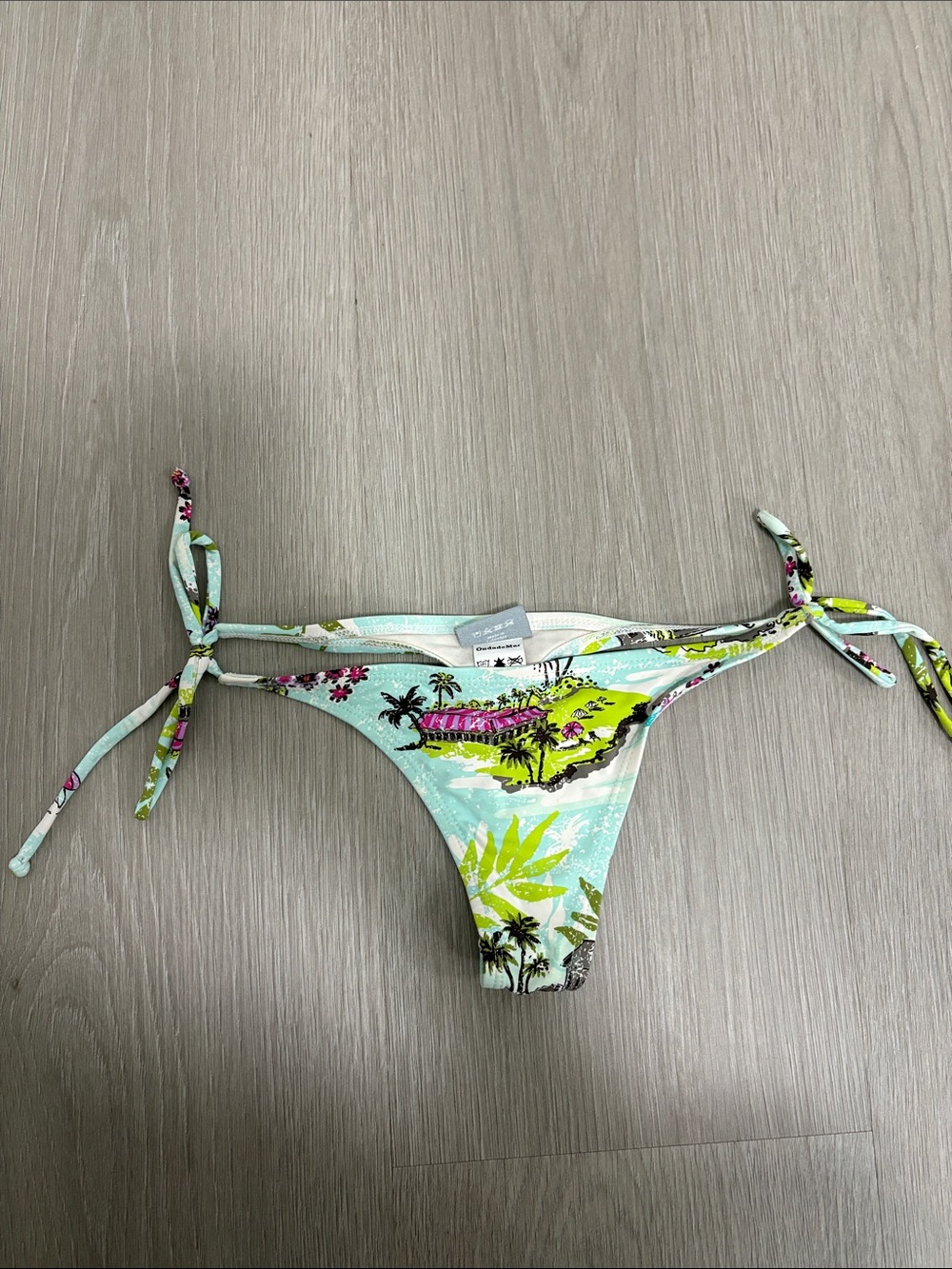 OndadeMar Tropical Print Tie-Side Bikini Bottom in Mint, Lime & Pink